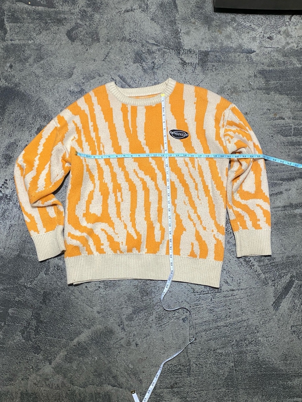 Orange & Cream Zebra Knit Sweater with Logo Patch